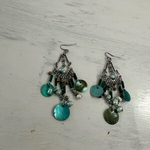 SILVER TURQUOISE BEADED DANGLE EARRINGS